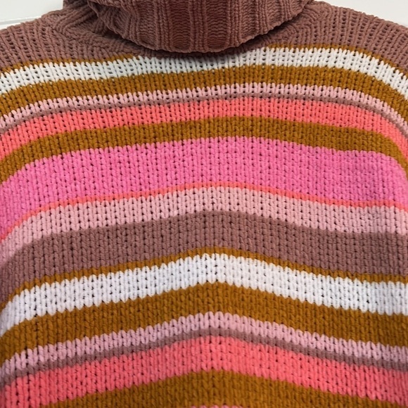 AERIE Striped Pink Chenille Turtleneck Sweater Blogger Fav Size Small - Picture 2 of 5